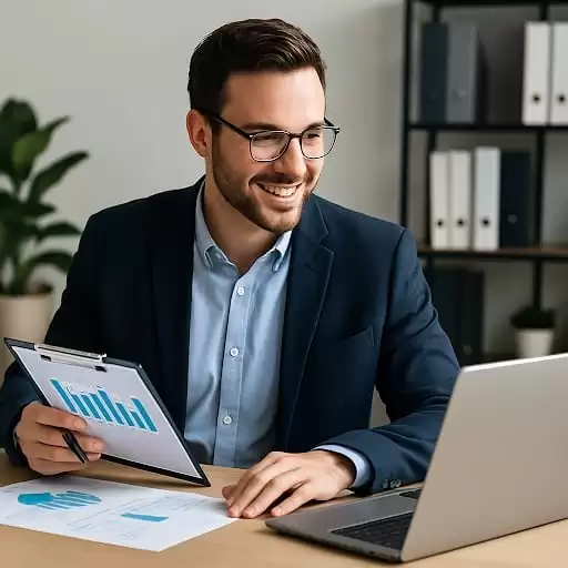 M and A advisor at desk